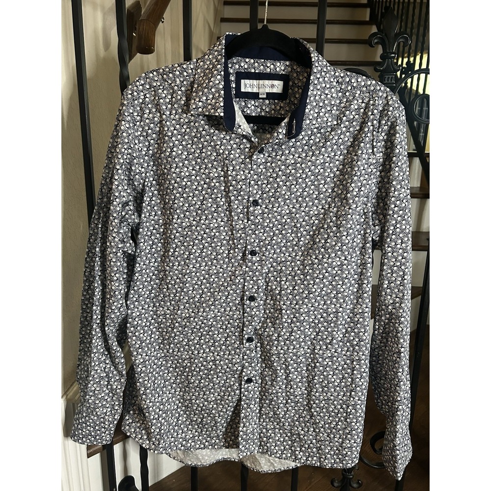 Men's Medium John Lennon Shirt Long Sleeves Button Up Black & White